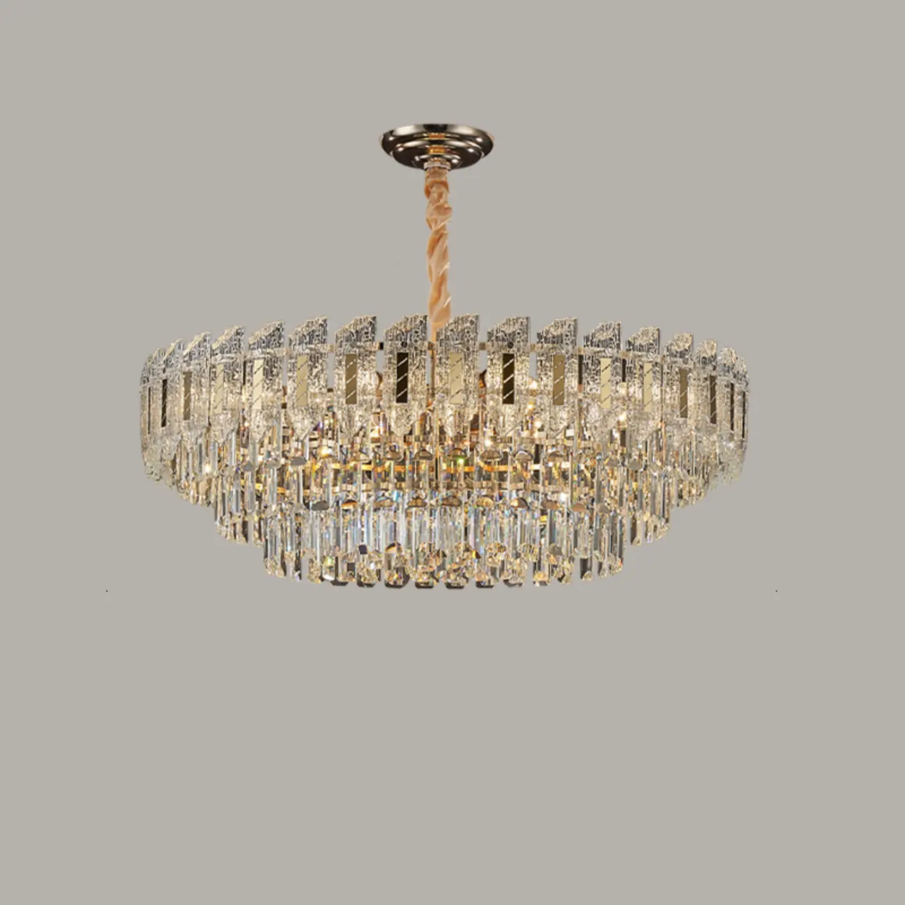 Luxurious 2 Tiers Round Gold Crystal Chandelier