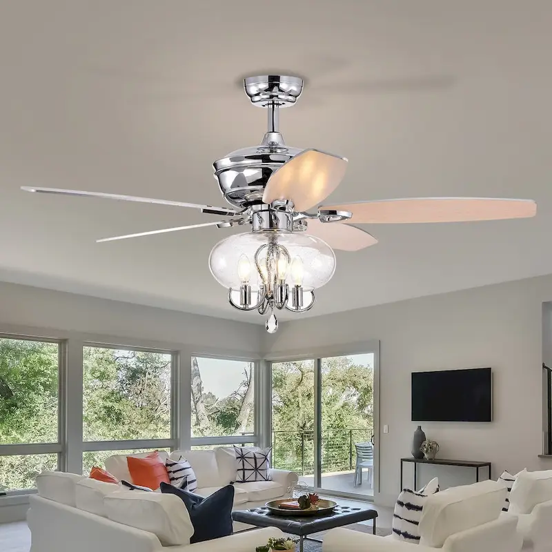 Bella Depot 52  Modern Matte Silver Ceiling Fan with Remote Control and Light Kit, 3-Speed Reversible Blades - 52 Inches