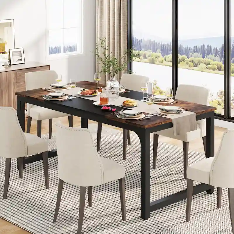 63 Industrial Dining Table for 4-6, Kitchen Table for Dinning Room - 63 L x 31.5 W x 29.53 H