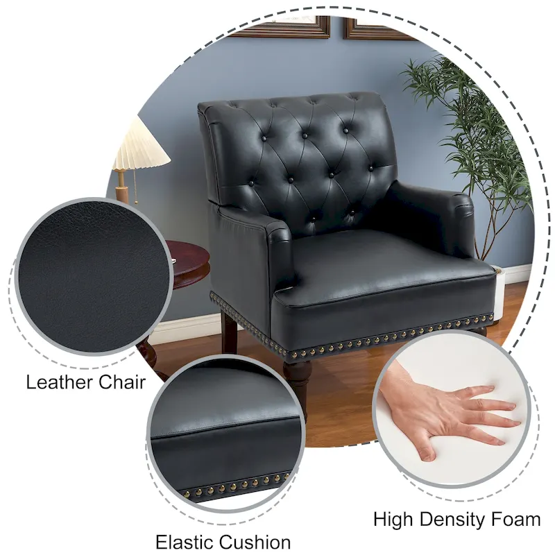 Tufted Vegan Leather Accent Chairs Armchairs with Nailhead Trim