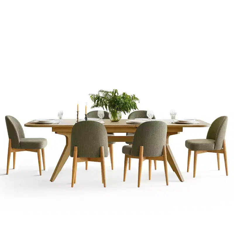 7-Piece Dining Table Set, 78-96 Extendable Trestle Base Table with Upholstered Chairs Featuring Solid Wood Legs-Panipeachy