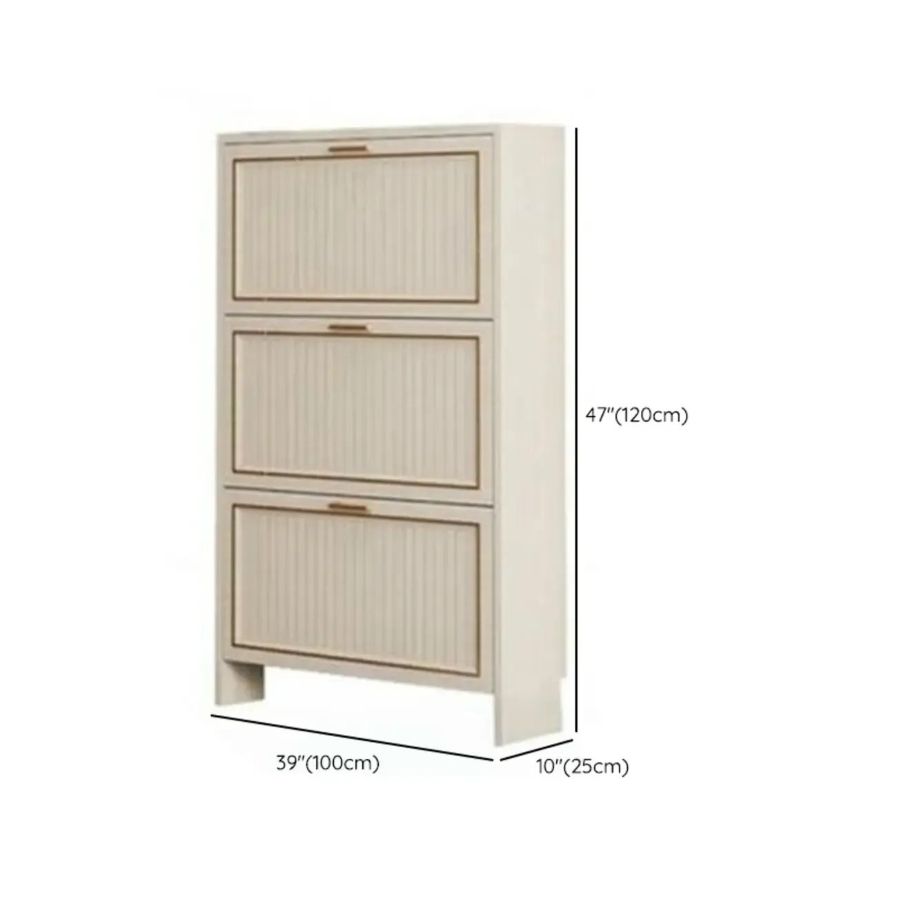 Metal White Drop Front Shoe Cabinet with Textured Panels