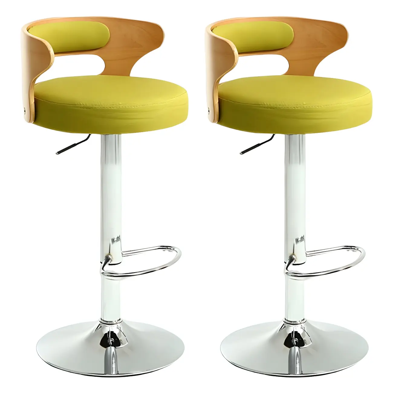 Adjustable Round Leather Swivel Bar Stools with Back