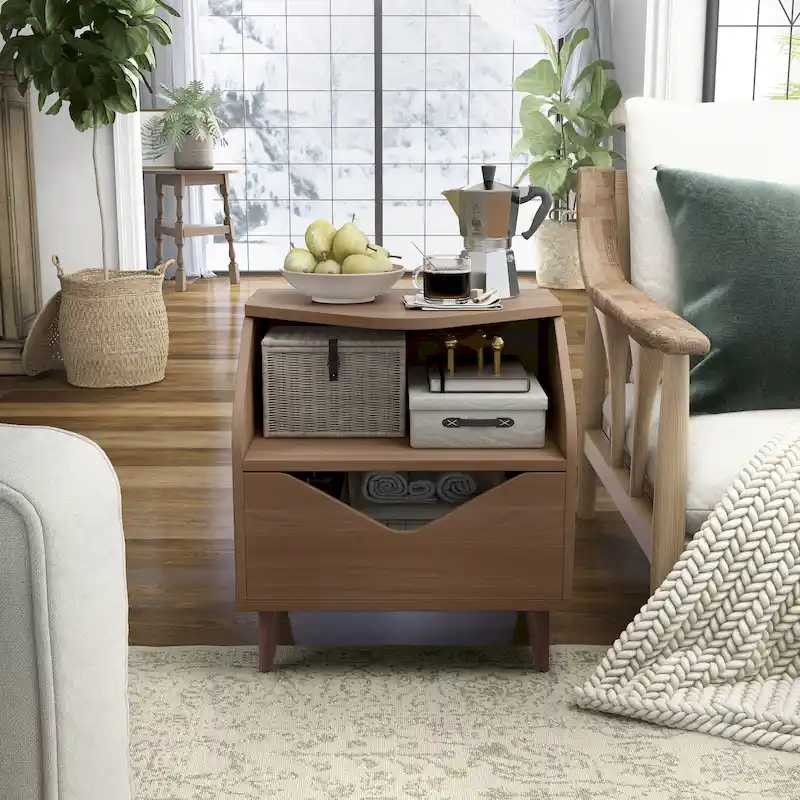 Mid-century Modern 20-inch 1-Shelf and 1-Drawer End Table by