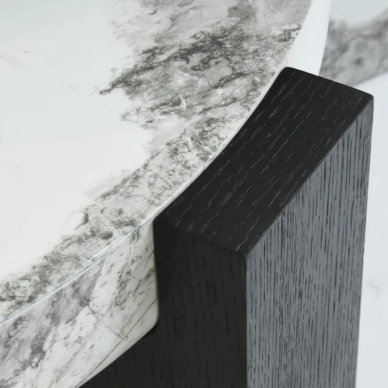 White & Black Round Nesting Coffee Table with Glass Top, Set of 2