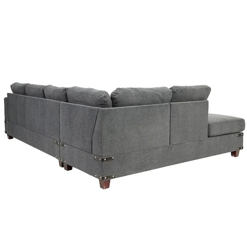 Poundex 3 Piece Fabric Sectional Sofa Set with Ottoman
