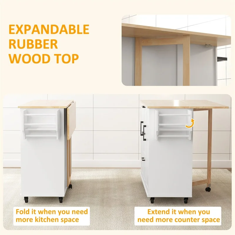 Kitchen Island with Drop Leaf,Rolling Kitchen Cart on Wheels w/Drawers