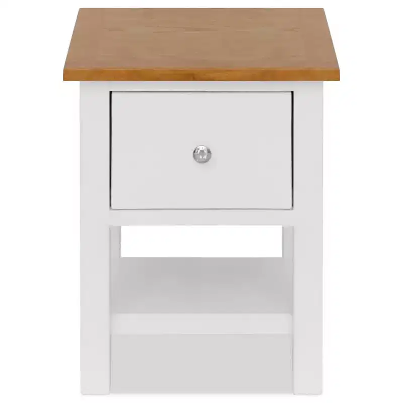 vidaXL 2-Piece Nightstands, 14.2x11.8x18.5, Solid Oak Wood Top and Pinewood Frame, Dark Wood and White, Space-Saving Design, Fully Assembled