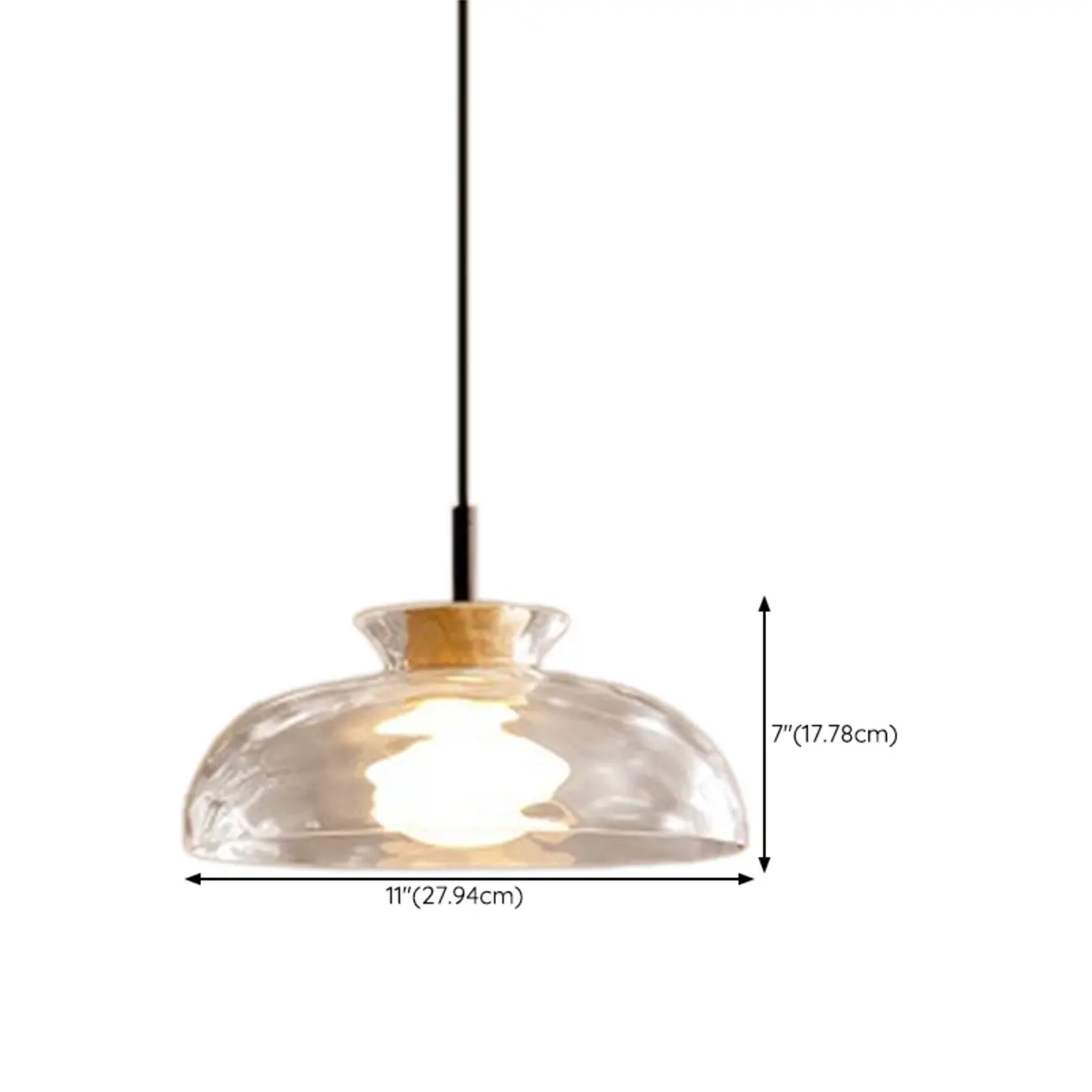 Modern Clear Textured Glass Wood Pendant Light