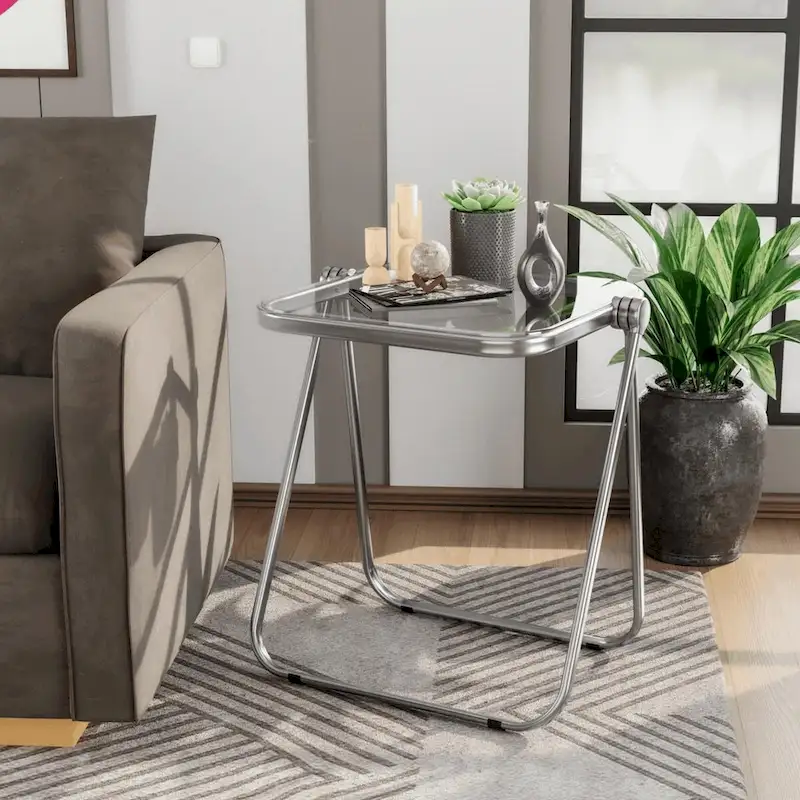 LeisureMod Lawrence Square Plastic Folding End Table with Iron Frame