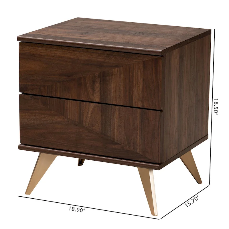 Graceland Mid-Century Modern Transitional Walnut Brown Finished Wood 2-Drawer Nightstand