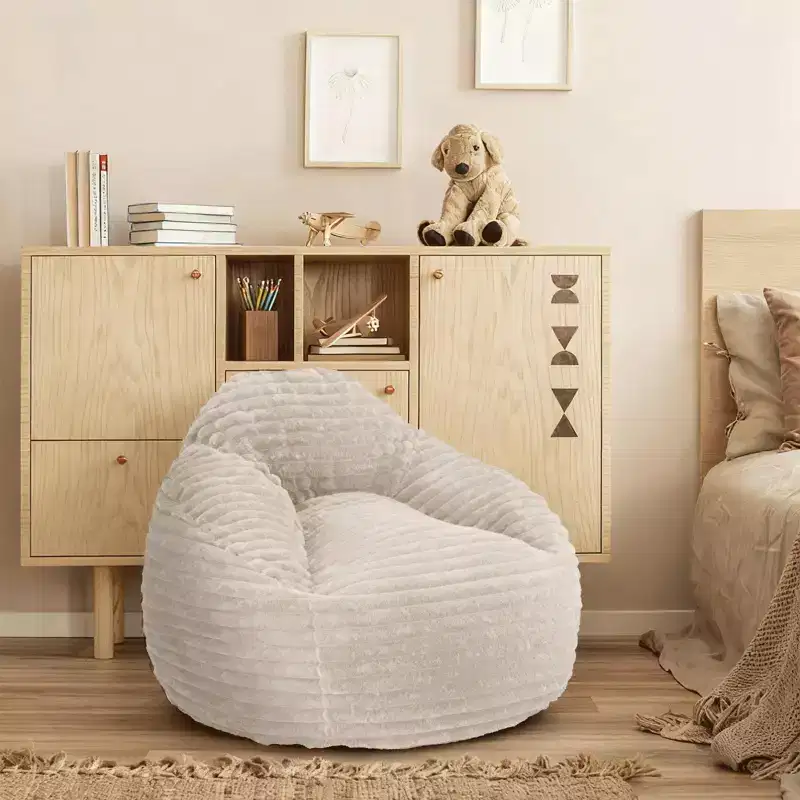 Velvet Bean Bag Chair for Adults, Foam Filled with Removable Cover, Camel, Indoor & Outdoor
