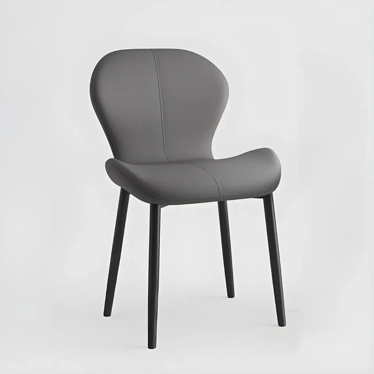 Art Deco Curved Back Leather Dining Chair Solid Back