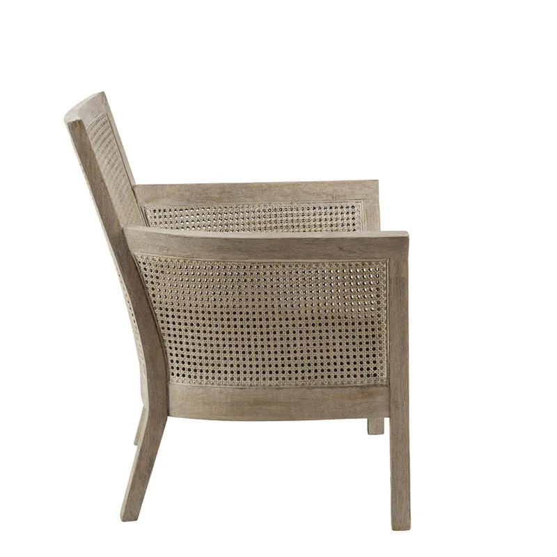 Cane Accent Armchair, Cream/Tan/Black, Wood Frame, Farmhouse, Seats 1