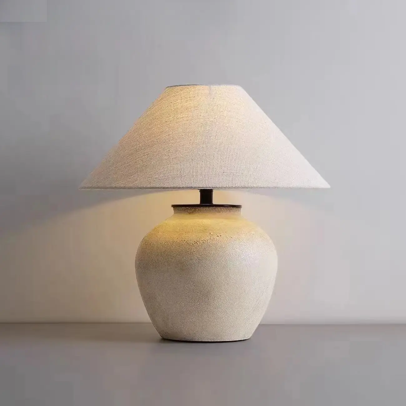 Modern Geometric Ceramic LED Desk Lamp with Fabric Shade