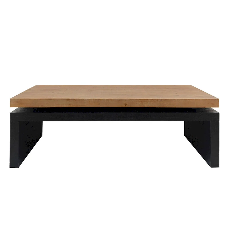 Black and Natural Wood Living Room Table Versatile Coffee Table 2-Tiered Wood Tabletop Table