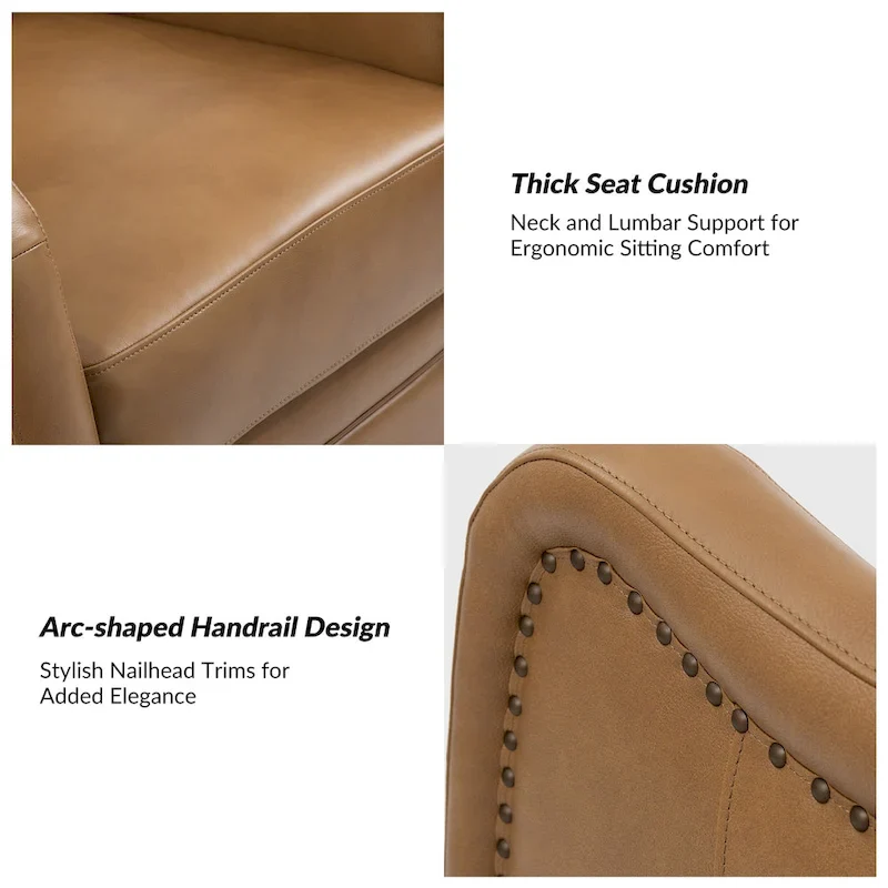 Genuine Leather Swivel Rocker Recliner with Nailhead Trims by