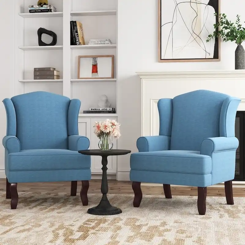 Set of 2 Elegant Living Room Wing Back Arm Chair Upholstered Accent Chair