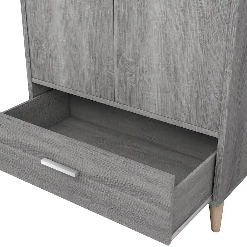 Mid-Century Modern Distressed Grey 1-Drawer Wardrobe Armoire