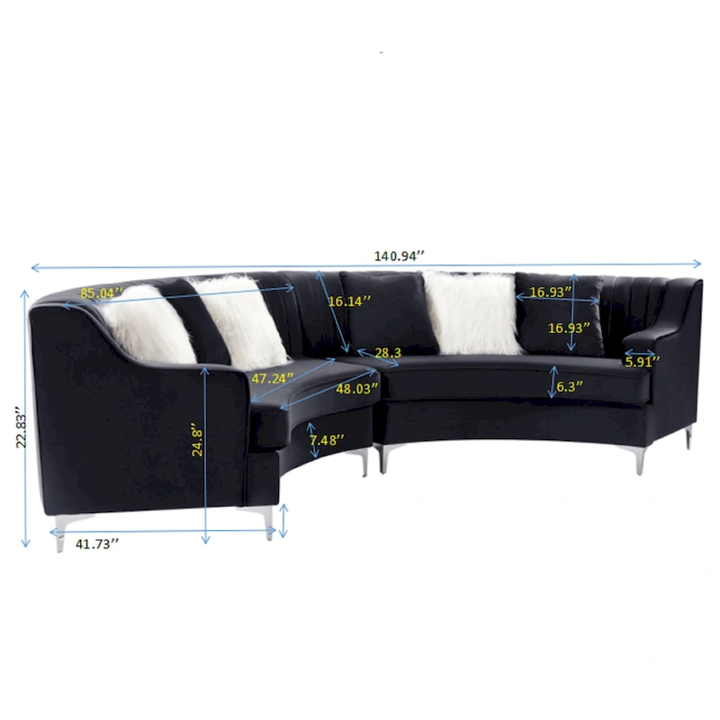 Tufted Velvet Sofa Curved Couch with Pillows