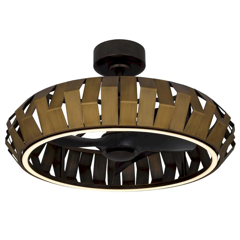 Hilo 17  Height Bronze Patina Metal Fan Light With Led Light - One Size