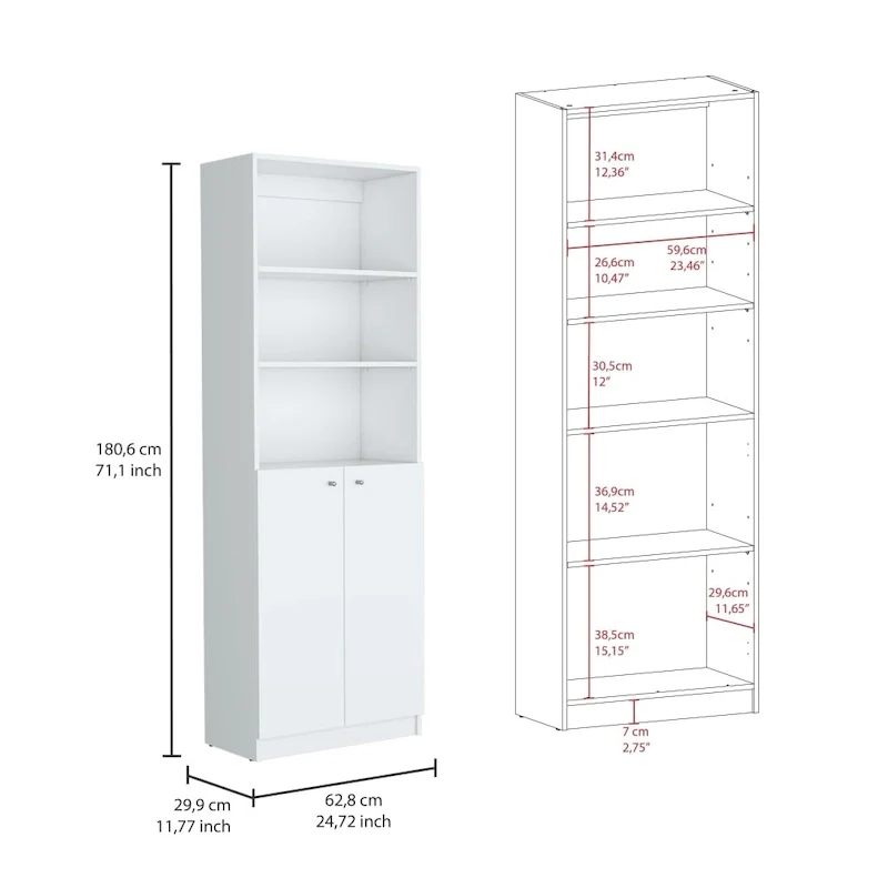 Tall 4-Shelf wide and Cabinet Bookcase Set of 2
