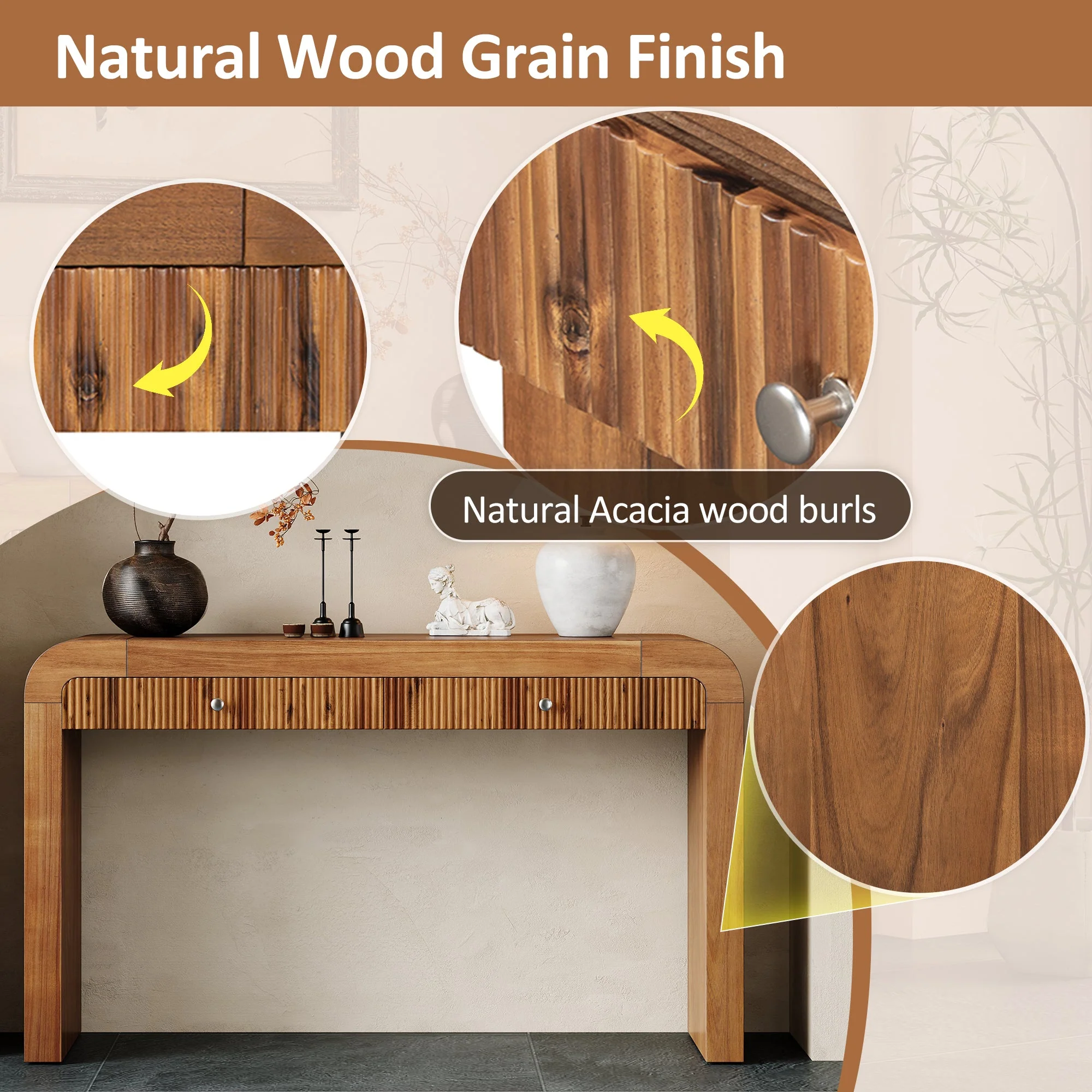 Walker Edison | Entryway Fluted Curve Design Console/Desk Table with Drawers