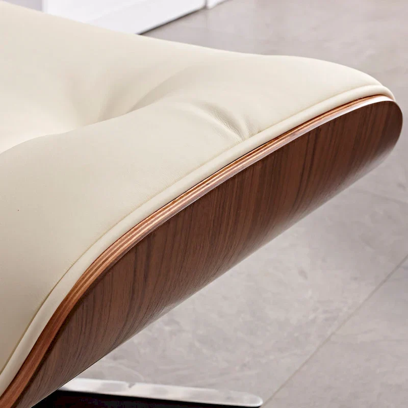 Mid-century Modern Lounger Real Leather Arm Chair and Ottoman Set