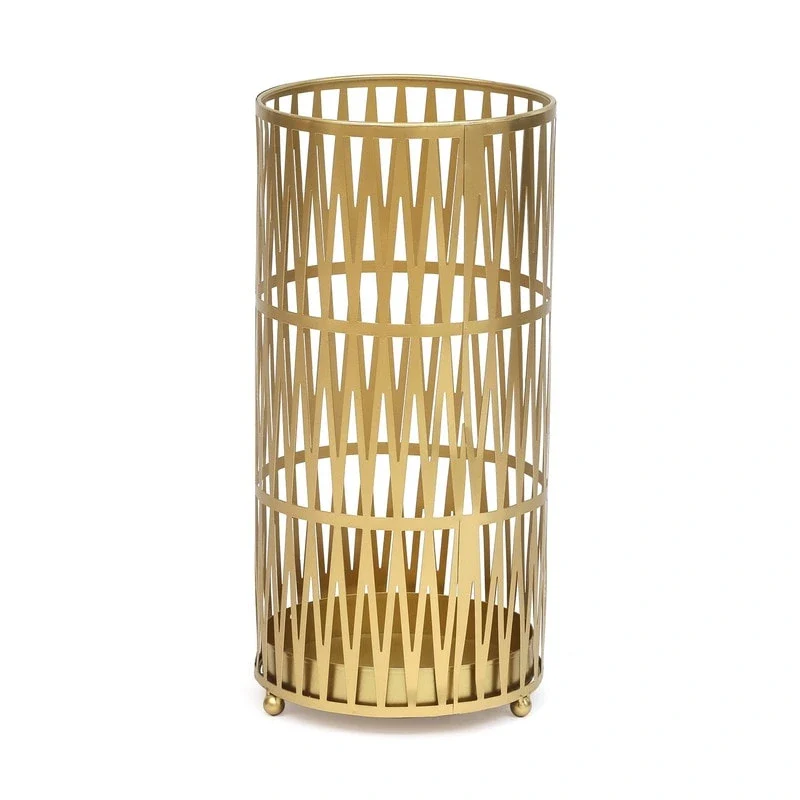 ADECO Stand Gold / Black Round RackMetal Umbrella Cane Walk Stick Drip Tray - 9. 2 x9. 2 x19