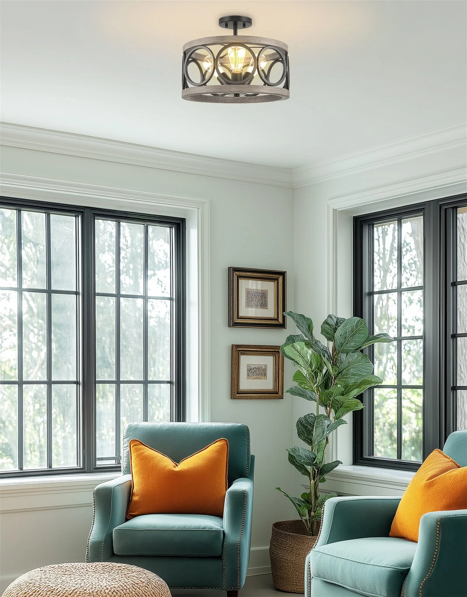 Larkin 15 3-Light Modern Farmhouse Semi-Flush Mount Ceiling Light