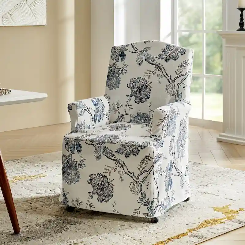 Alethea Upholstered Slipcover Arm Dining Chair with Soild Wood Legs by HULALA HOME