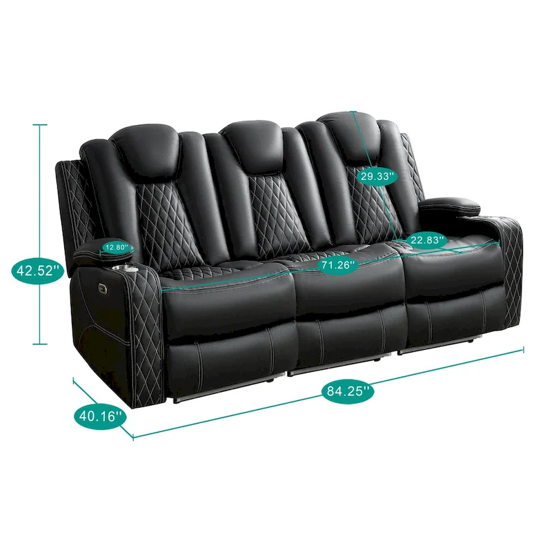 Premium Air Leather Home Theater Loveseat with LED Lights, Recliner with Built-in Speakers & Wireless Charging