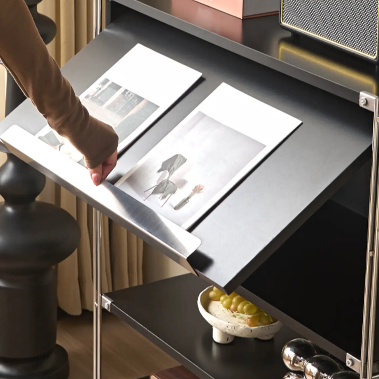 Compact Wood Steel Frame 3-Tier Bookcase in Black