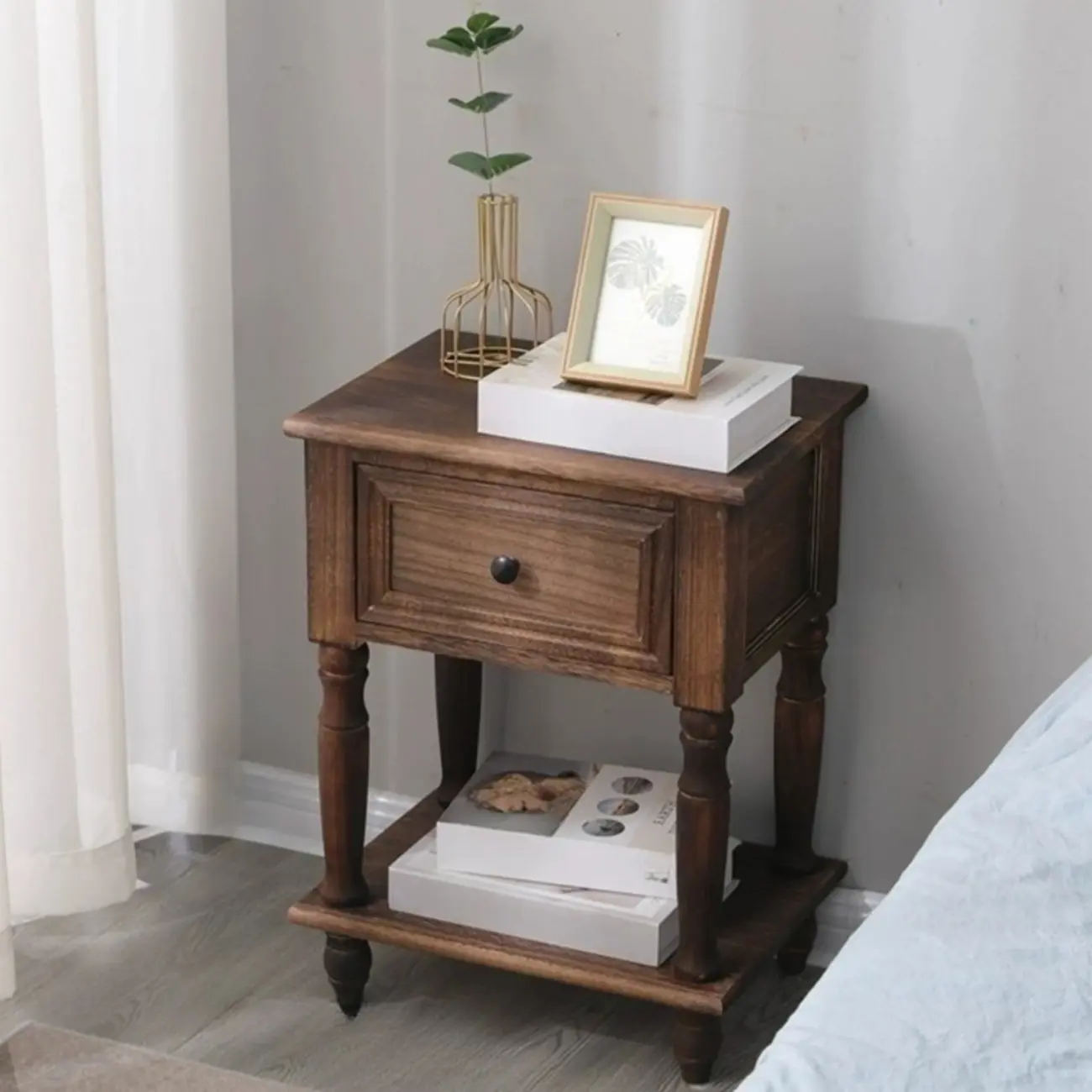 Traditional Wood Nightstand with Drawers