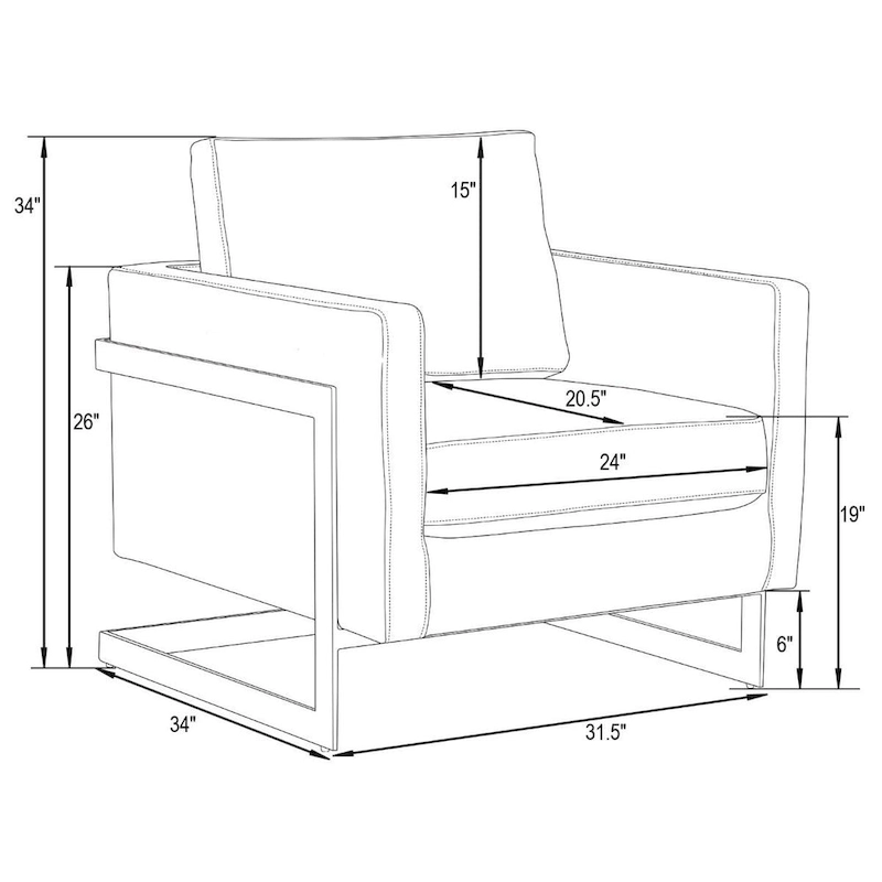 LeisureMod Lincoln Mid-Century Velvet Accent Arm Chair With Gold Frame - 34