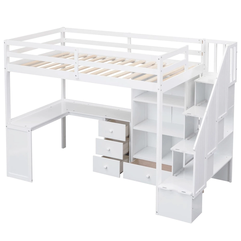Twin Pine Loft Bed with L-Shaped Desk