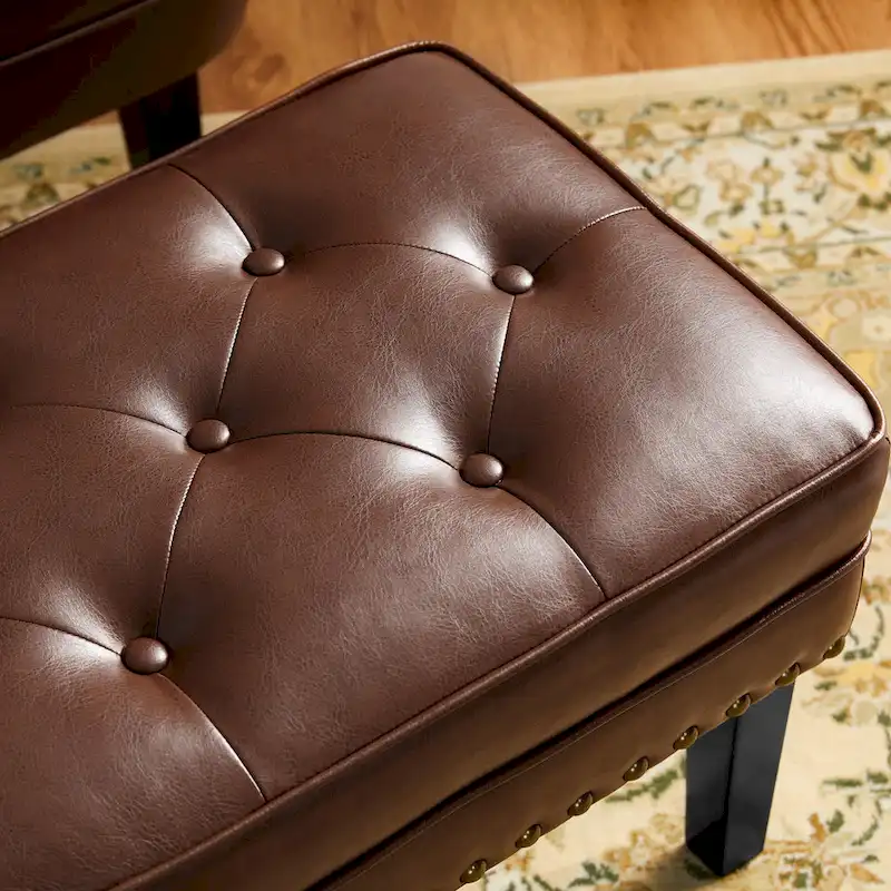 Glitzhome 22W Mid-century PU Leather Tufted Ottoman Foot Stool