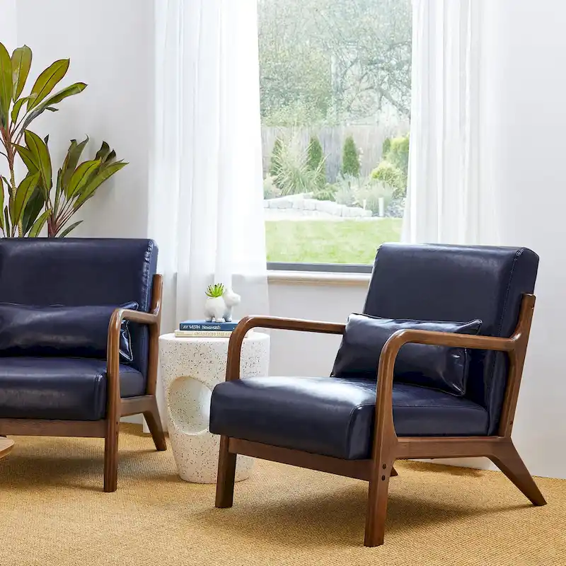 Glitzhome Set of 2 30.75 H Mid-Century Modern PU Leather Accent Chairs with Cushion - 25.75 W x 33.75 D x 30.75 H