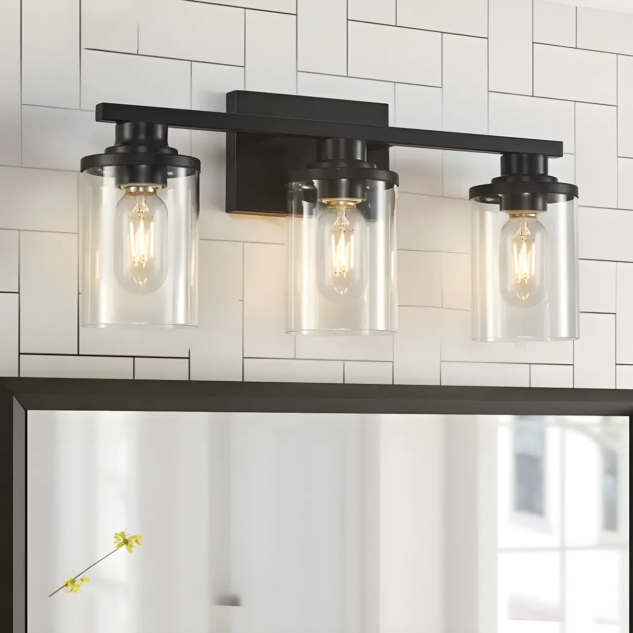 Traditional Black Metal Glass Vanity Light for Bathroom