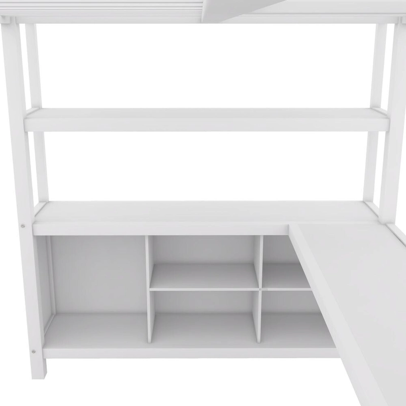Metal Loft Bed with Wardrobe And L-Shaped Desk