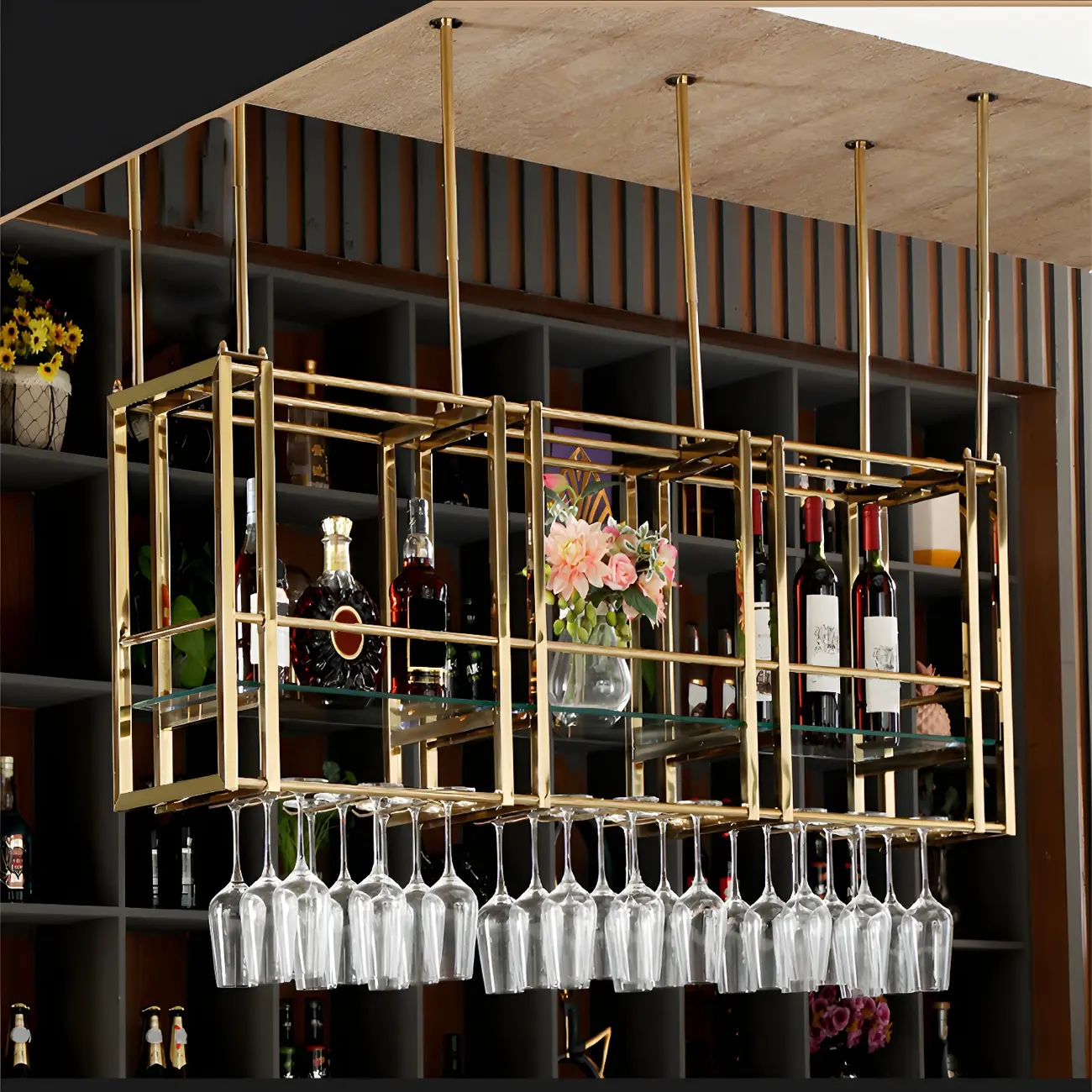 Glam Gold Metal Large Hanging Wine Rack