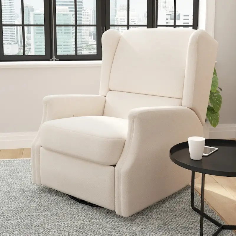 Wingback Manual Recliner Swivel Glider, Cream/Light Gray/Dark Gray, 3-Position, Seats 1