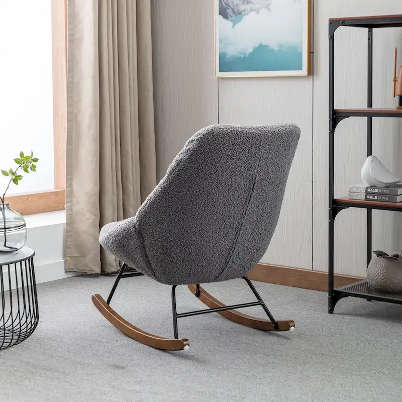 Tufted Upholstered Padded Seat Rocking Chair-Boucle