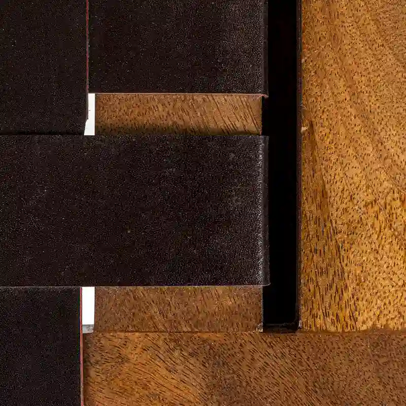 Mango Wood Stool with Woven Leather Top – Brown / Black & Natural, Single Seat