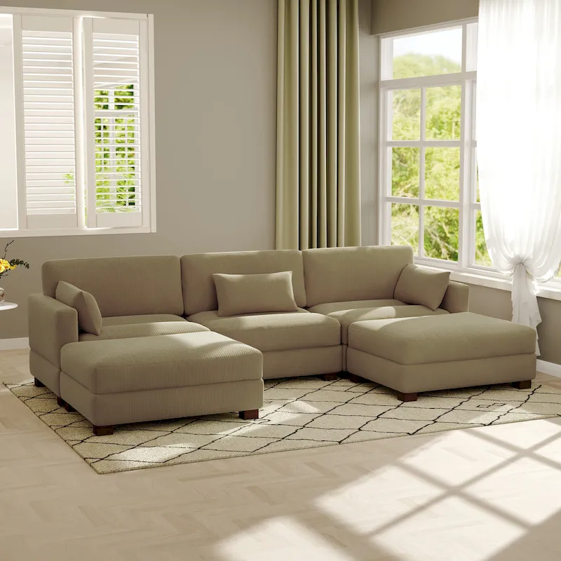 5-Piece U Shaped Couch Modular Sectional Sofa with Ottoman