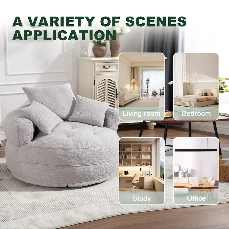 Circular wide living room fabric sofa, balcony homestay lazy sofa chair