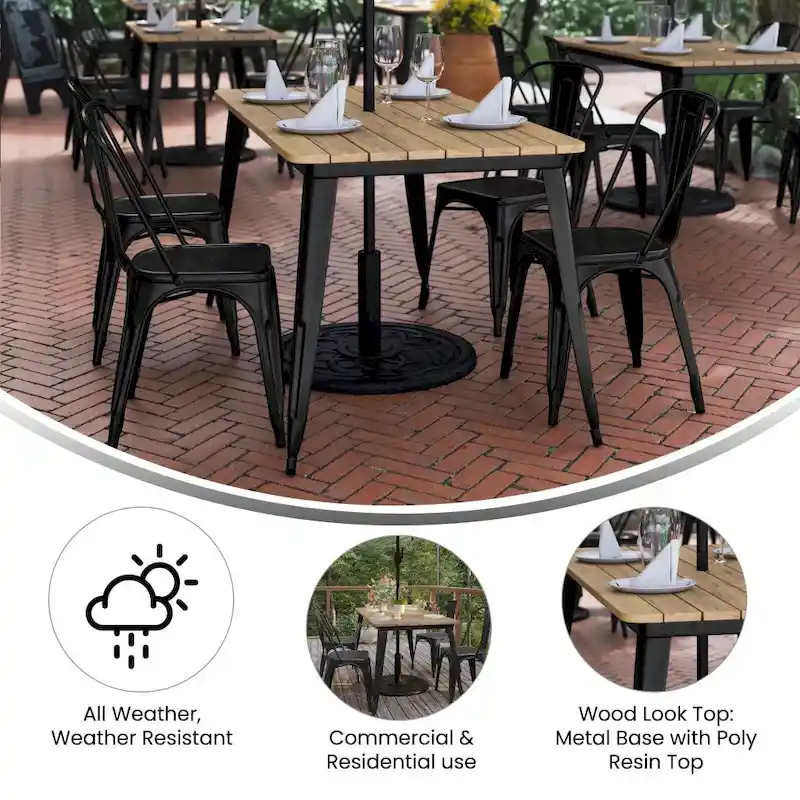 30x60 Commercial Poly Resin Restaurant Table with Umbrella Hole - 30 W x 60 D x 30 H