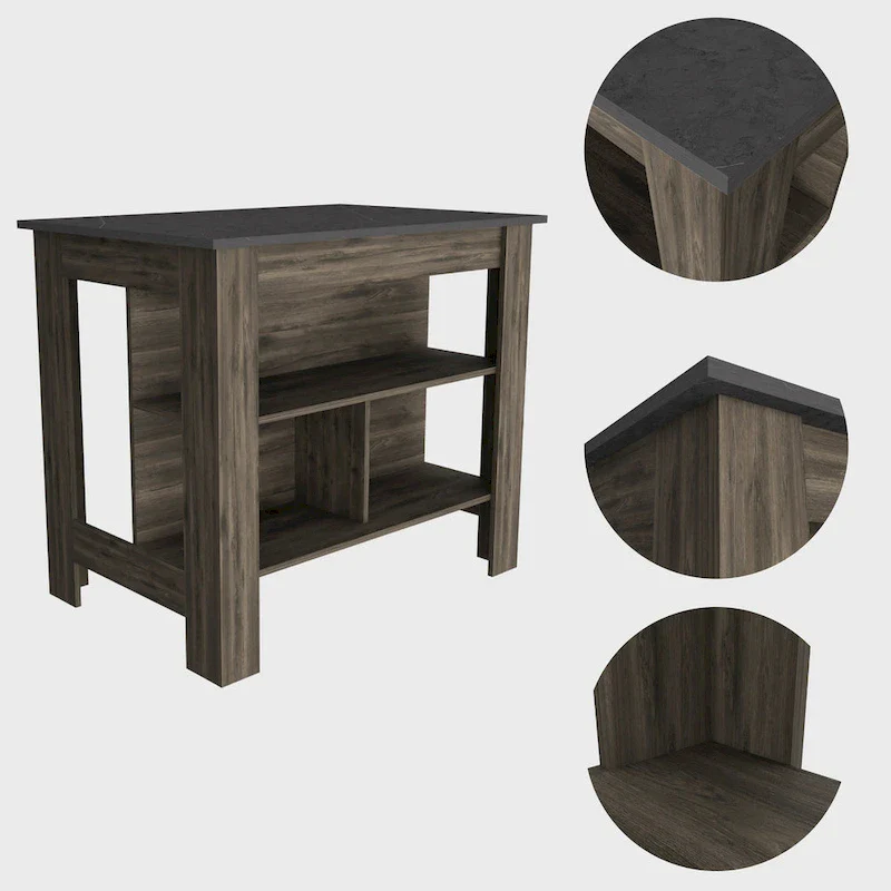 Kitchen Island with Four Legs, Three Shelves