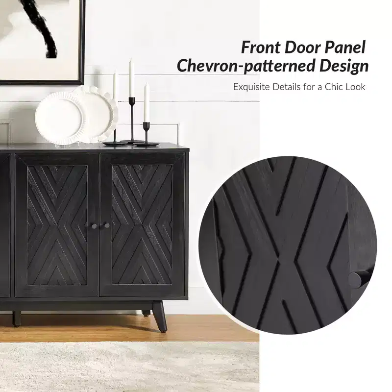 Adolf 57Wide Mid-century Chevron-patterned Sideboard with Adjustable Shelves|HULALA HOME