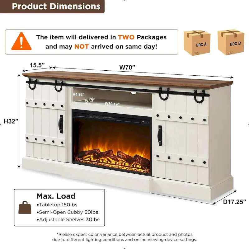 Farmhouse Fireplace TV Stand, Entertainment Center, Media Console